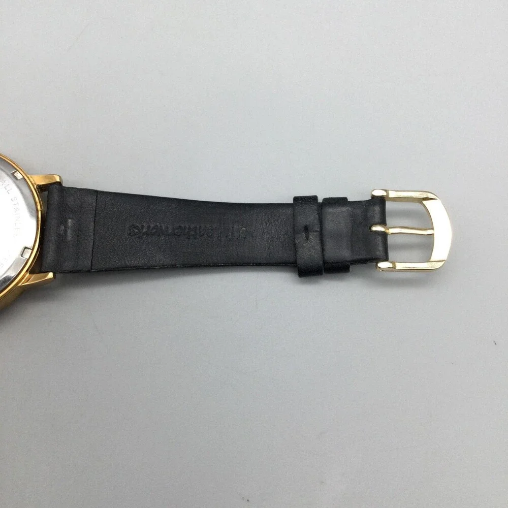 Fossil ES3751 Womens Watch 40mm Silver Gold Tone Black Leather Date New Battery